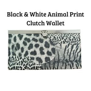 Black & White Animal Print Clutch Wallet – Tri-Fold, Zip Coin Pocket